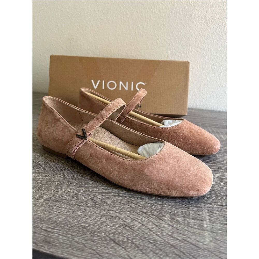Vionic Alameda Mary Jane Flats Womens Blush Suede Square Toe Comfort Shoes 9.5
